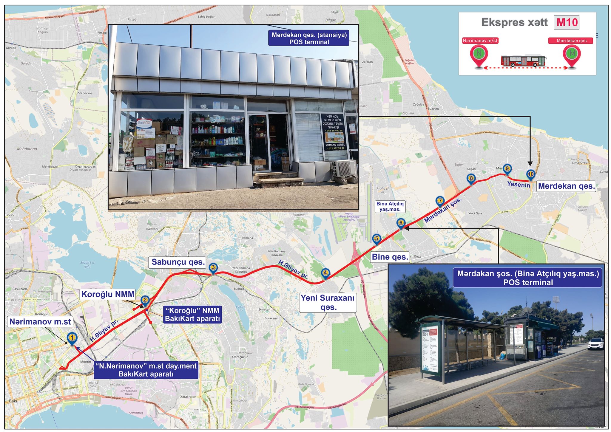 M10 ekspres marşrut xətti üzrə “BakıKart”ın balansının artırılması məqsədilə Mərdəkan qəsəbəsində 2 ünvanda POS-terminal qoyulub